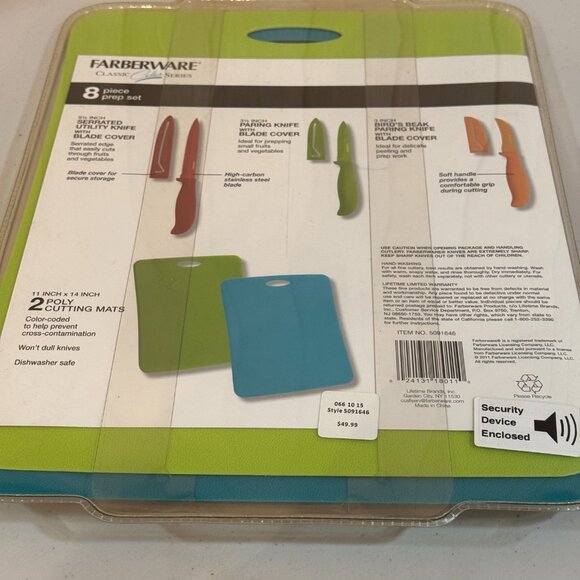 Farberware 8 Piece Colorful Cutlery Knife Set 3 Knives 3 Sheaths 2 cutting mats - Picture 3 of 3